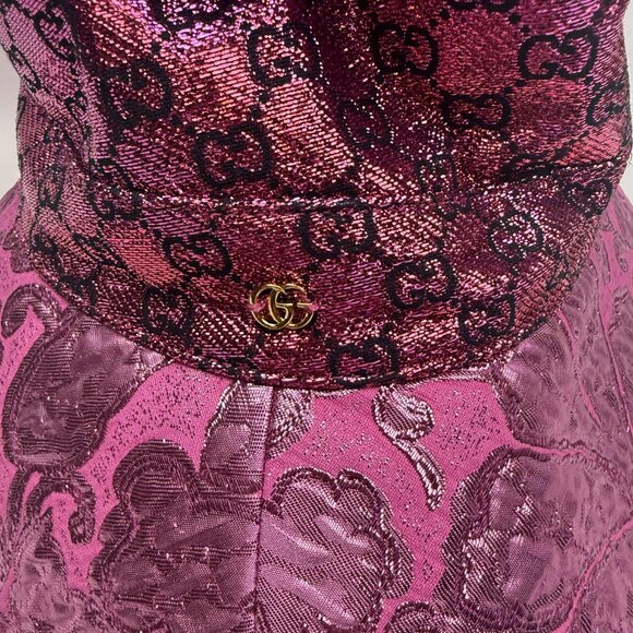 Gucci Women’s GG Monogram Metallic Sun Hat Size Large 58 CM $695 - Picture 5 of 12